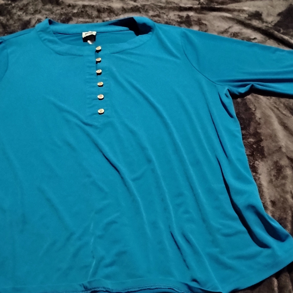 Anne Klein Vibrant Blue Top with Gold Button Accent
